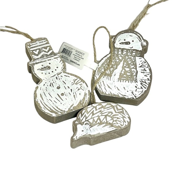 Demdaco Other - Demdaco Set of Three Snowmen and Hedgehog Christmas Ornaments